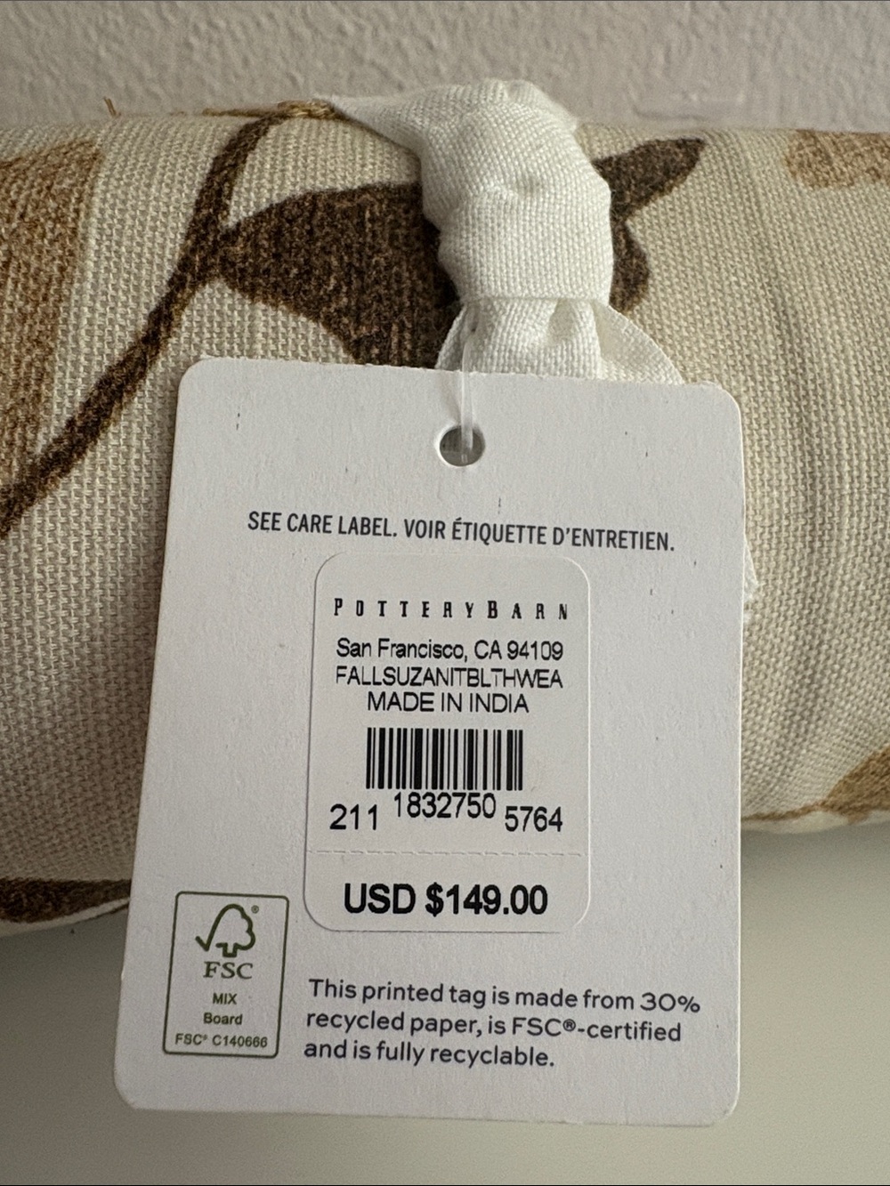 Pottery Barn Fall Suzani Table Trow Cream with Brown and Tan Floral Embroidery - Picture 3 of 6